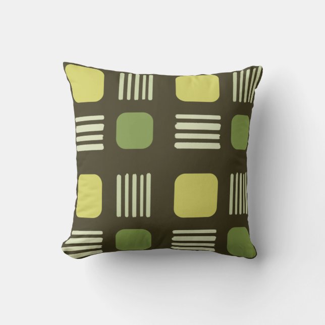 Mid-Century Modern Squares Lines Dark Chartreuse Cushion (Front)