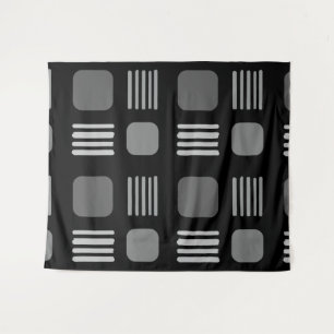 Mid-Century Modern Squares Lines Dark Gray Tapestry
