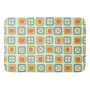 Mid Century Modern Squares Lines Green Orange Blue Bath Mat