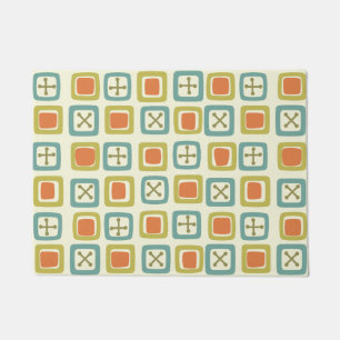 Mid Century Modern Squares Lines Green Orange Blue Doormat