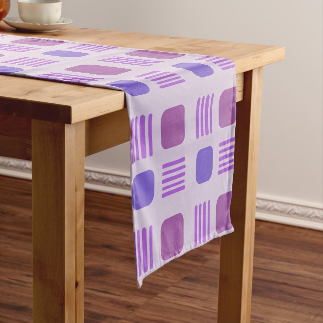 Mid-Century Modern Squares Lines Light Purple Short Table Runner (In Situ)