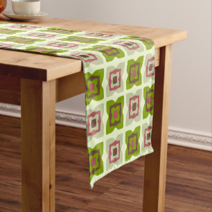Mid Century Modern Squares Pattern Green Short Table Runner