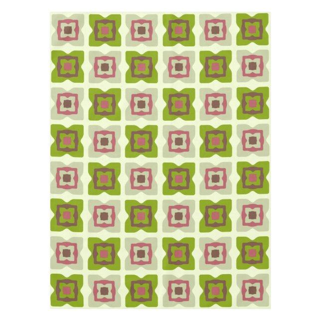 Mid Century Modern Squares Pattern Green Tablecloth (Front)