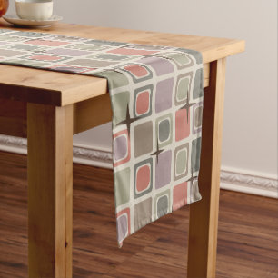 Mid Century Modern Squares Stars Multicolored Short Table Runner