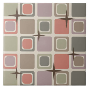 Mid Century Modern Squares Stars Multicolored Tile