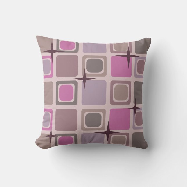 Mid Century Modern Squares Stars Pink Purple Cushion (Front)