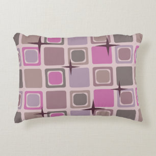 Mid Century Modern Squares Stars Pink Purple Decorative Cushion
