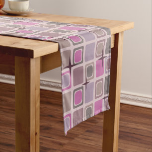 Mid Century Modern Squares Stars Pink Purple Short Table Runner