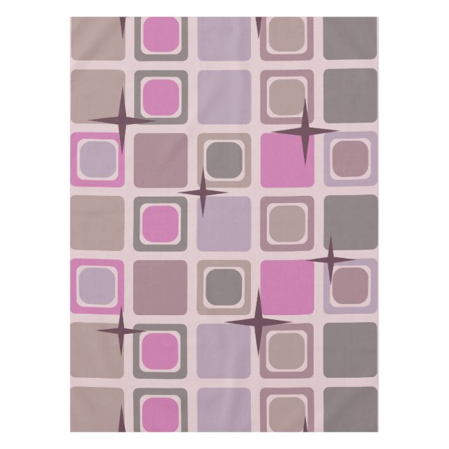 Mid Century Modern Squares Stars Pink Purple Tablecloth (Front)