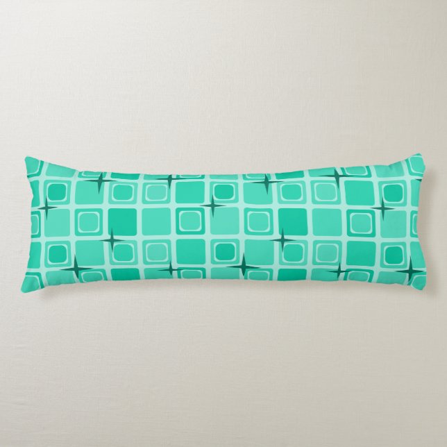 Mid Century Modern Squares Stars Teal Body Cushion (Front)