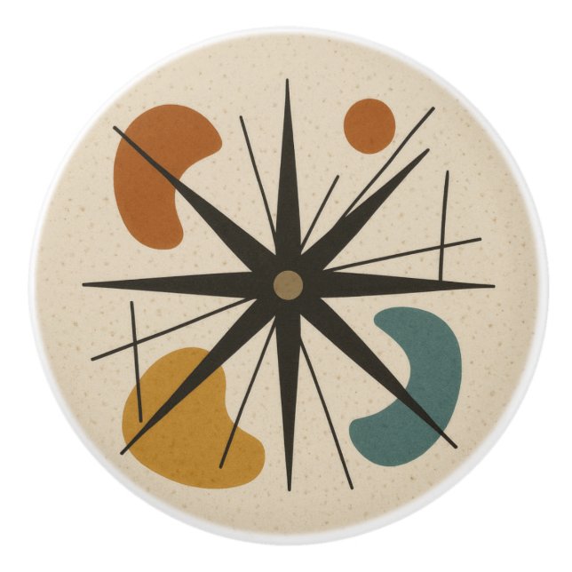 Mid Century Modern Starburst Ceramic Knob (Front)