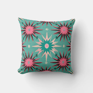 Mid-Century Modern Starburst Far Out Pink & Teal Cushion