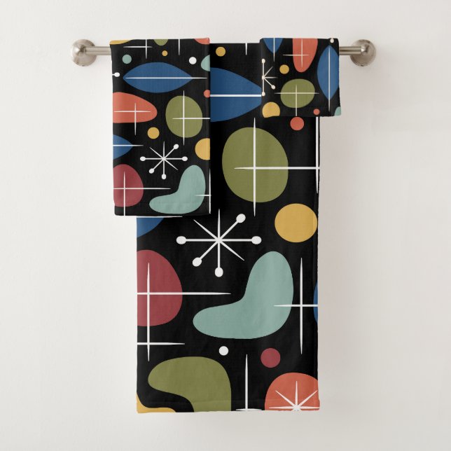 Mid Century Modern Starburst Pattern Bath Towel Set (Insitu)