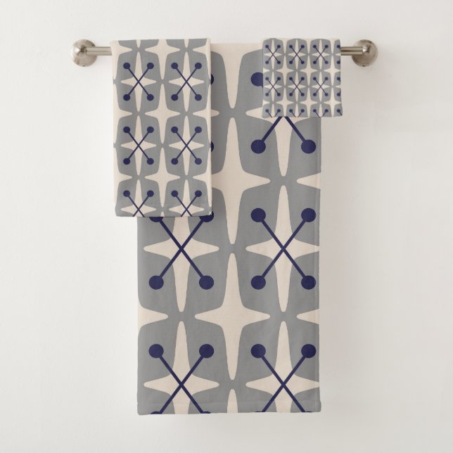 Mid Century Modern Starburst Pattern Bath Towel Set (Insitu)