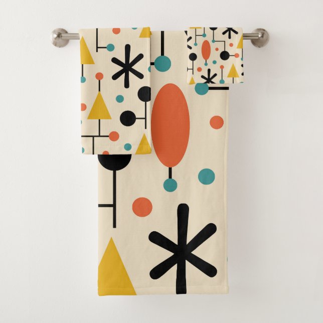 Mid Century Modern Starburst Pattern Bath Towel Set (Insitu)