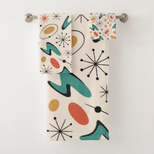 Mid Century Modern Starburst Pattern Bath Towel Set