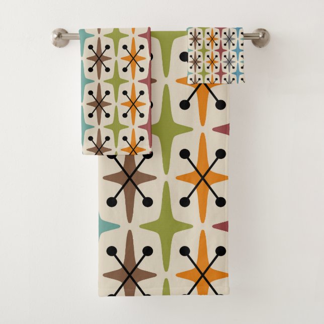 Mid Century Modern Starburst Pattern Bath Towel Set (Insitu)