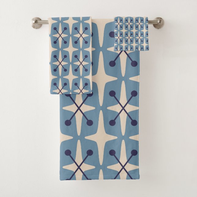 Mid Century Modern Starburst Pattern Bath Towel Set (Insitu)