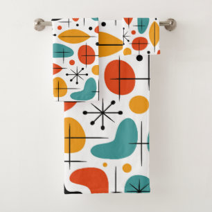 Mid Century Modern Starburst Pattern Bath Towel Set