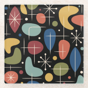 Mid Century Modern Starburst Pattern Glass Coaster