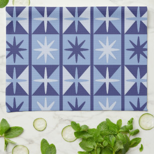 Mid Century Modern Starburst Pattern in Blues Tea Towel