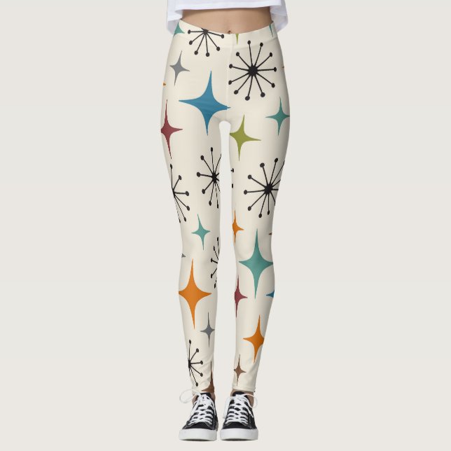 Mid Century Modern Starburst Pattern Leggings (Front)