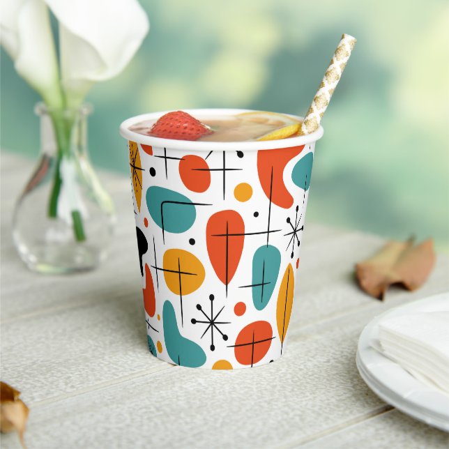 Mid Century Modern Starburst Pattern Paper Cups (Insitu)