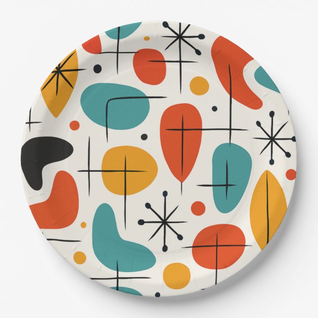 Mid Century Modern Starburst Pattern Paper Plate (Front)