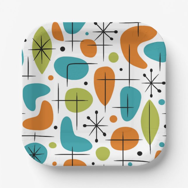 Mid Century Modern Starburst Pattern Paper Plate (Front)