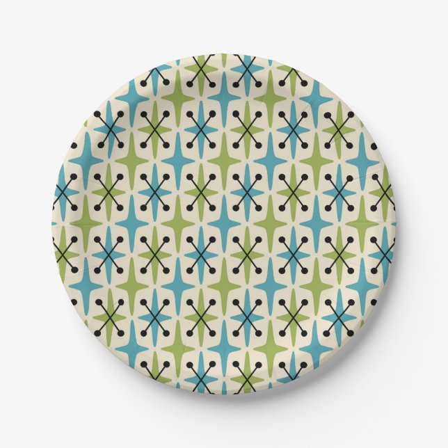 Mid Century Modern Starburst Pattern Paper Plate (Front)