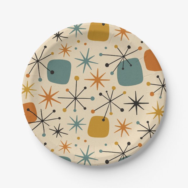 Mid Century Modern Starburst Pattern Paper Plate (Front)