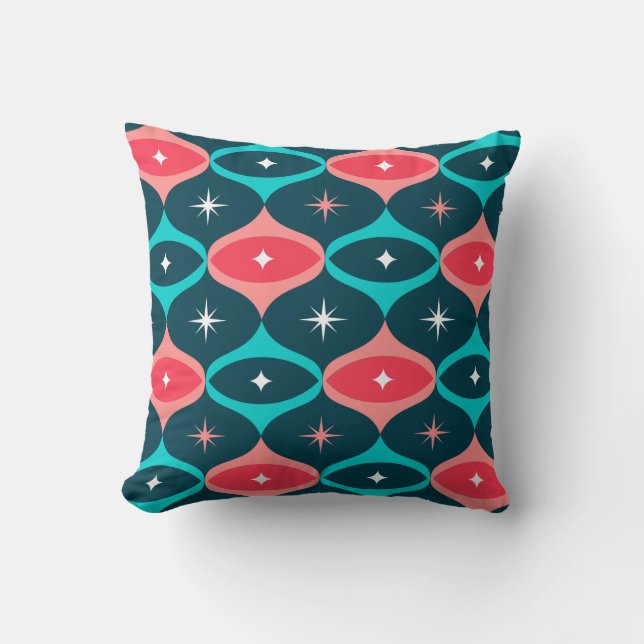 Mid-Century Modern Starburst Pattern Retro Teal  Cushion (Front)