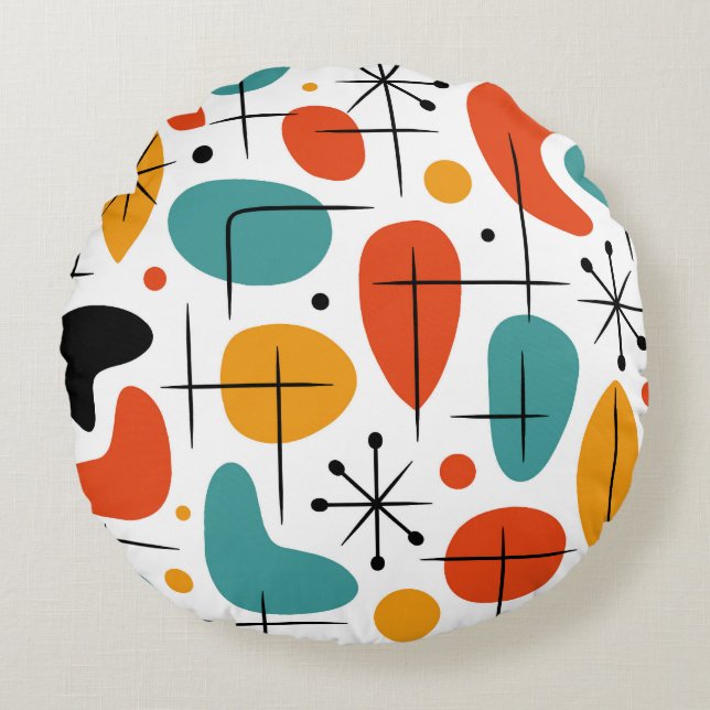 Mid Century Modern Starburst Pattern Round Cushion (Front)
