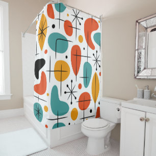 Mid Century Modern Starburst Pattern Shower Curtain