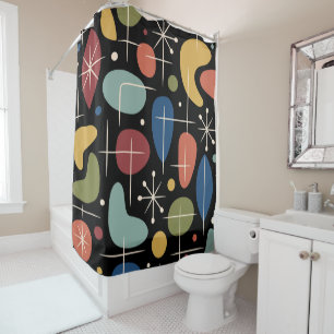 Mid Century Modern Starburst Pattern Shower Curtain