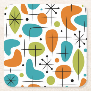 Mid Century Modern Starburst Pattern Square Paper Coaster