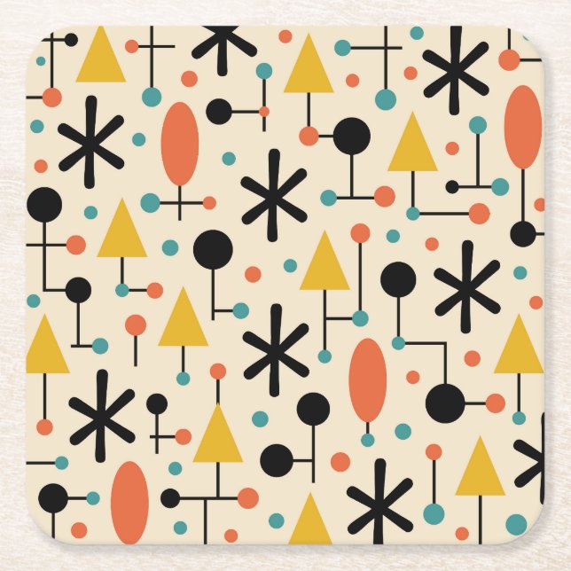 Mid Century Modern Starburst Pattern Square Paper Coaster (Front)