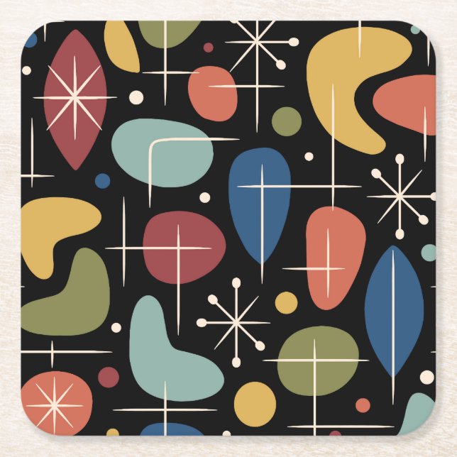 Mid Century Modern Starburst Pattern Square Paper Coaster (Front)