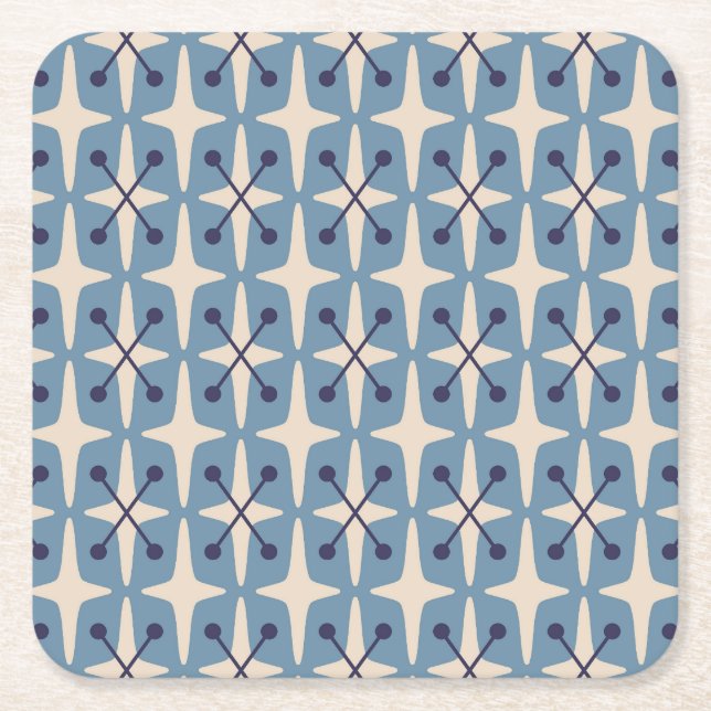 Mid Century Modern Starburst Pattern Square Paper Coaster (Front)