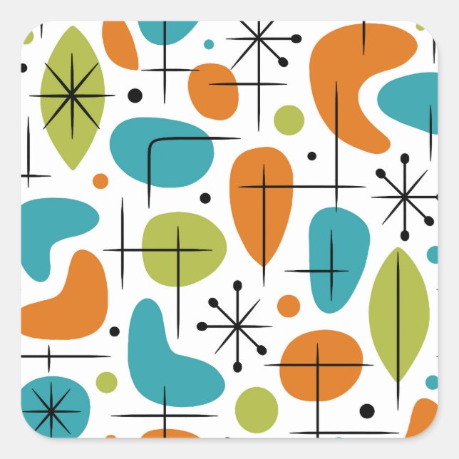 Mid Century Modern Starburst Pattern Square Sticker (Front)