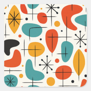 Mid Century Modern Starburst Pattern Square Sticker