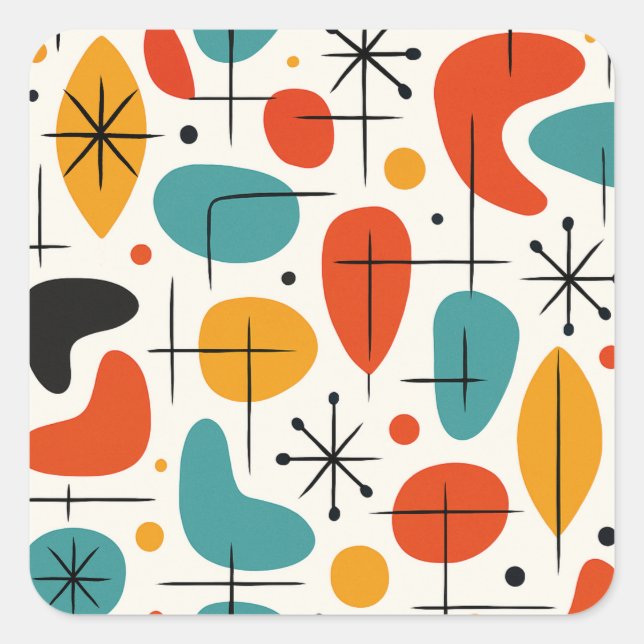 Mid Century Modern Starburst Pattern Square Sticker (Front)