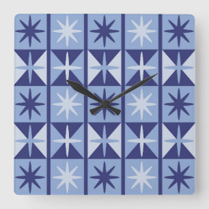 Mid Century Modern Starburst Pattern Square Wall Clock