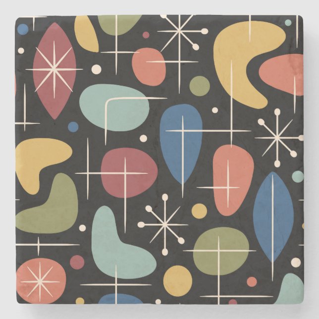 Mid Century Modern Starburst Pattern Stone Coaster (Front)