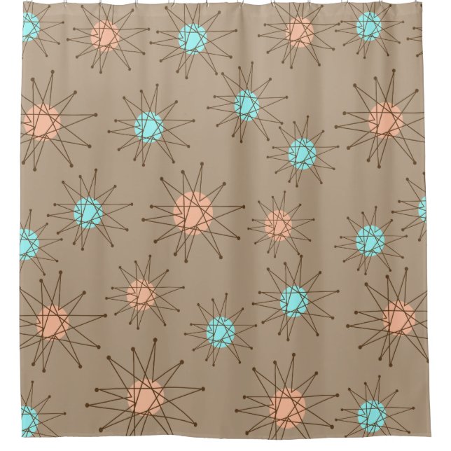 Mid-Century Modern Starburst Pattern Tan Shower Curtain (Front)