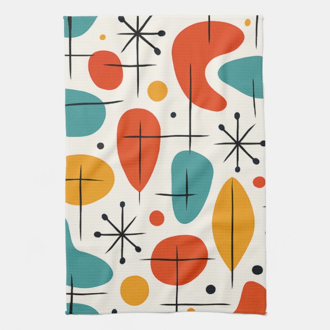 Mid Century Modern Starburst Pattern Tea Towel (Vertical)