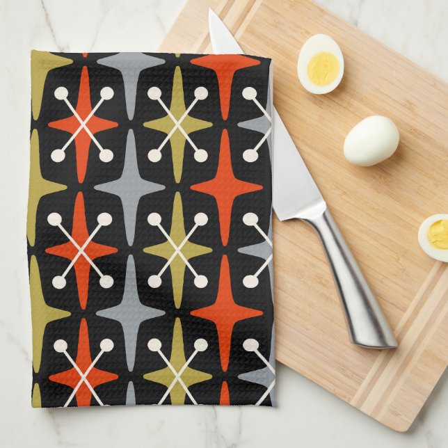 Mid Century Modern Starburst Pattern Tea Towel (Quarter Fold)