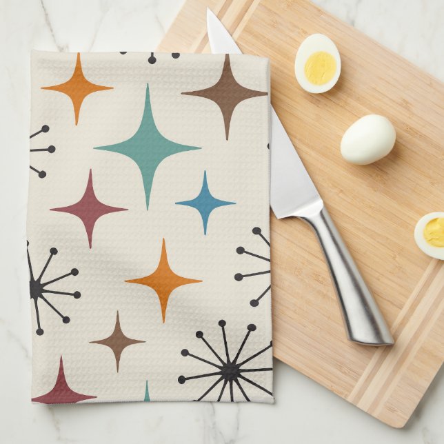 Mid Century Modern Starburst Pattern Tea Towel (Quarter Fold)