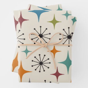 Mid Century Modern Starburst Pattern Wrapping Paper Sheet