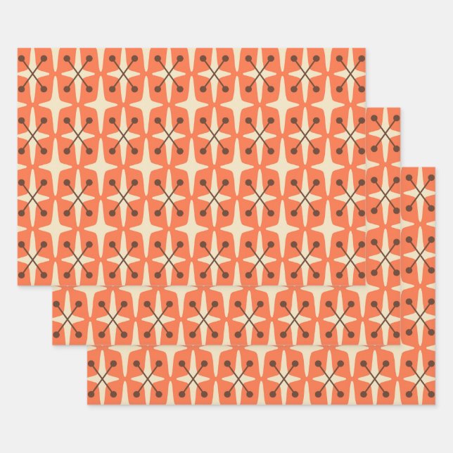 Mid Century Modern Starburst Pattern Wrapping Paper Sheet (Set)